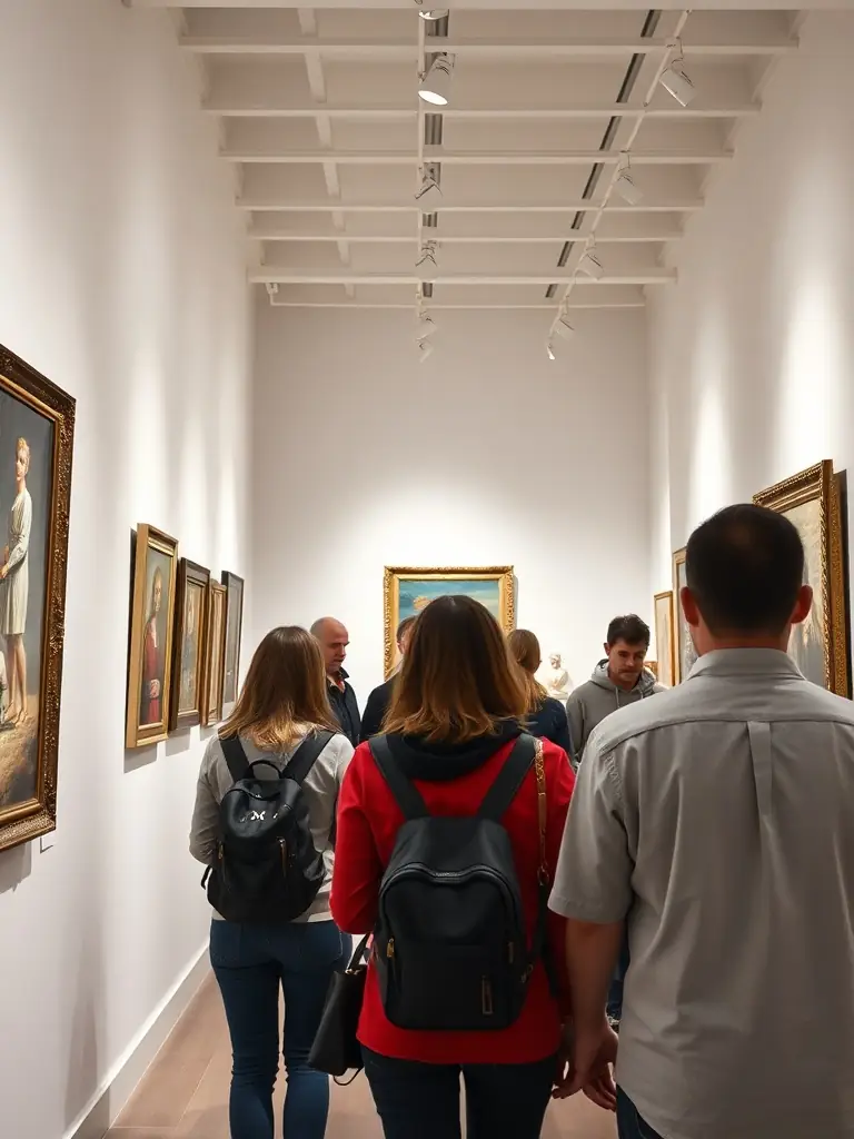 A photograph of an art exhibition featuring works by local artists, with visitors admiring the artwork, highlighting the association's support for artistic creation and expression.