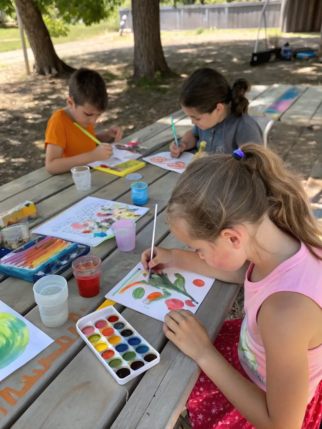 A vibrant photograph capturing children participating in an art workshop, painting colorful murals on a large canvas, showcasing the association's commitment to fostering creativity among young people.